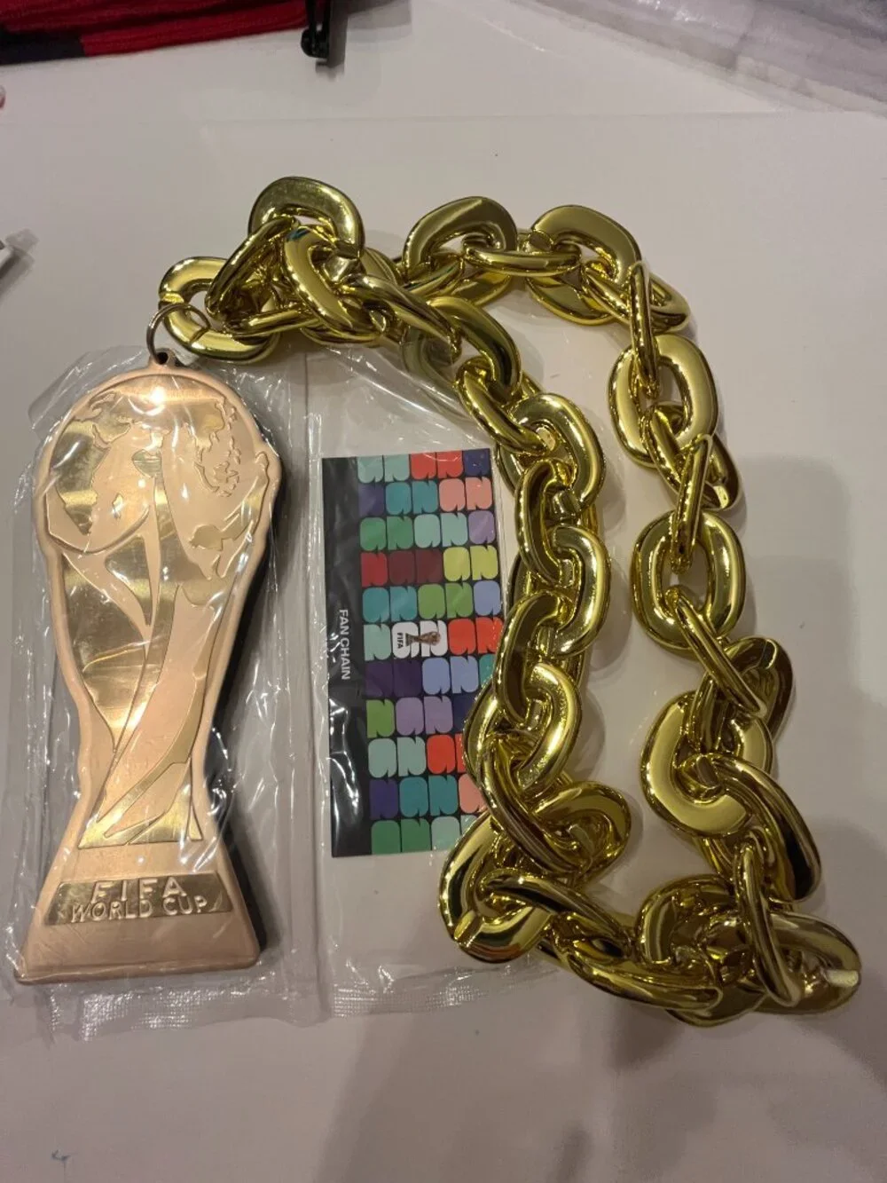 World Cup 2026 Gold Fan Chain with Trophy Pendant SET OF TWO (NWT)